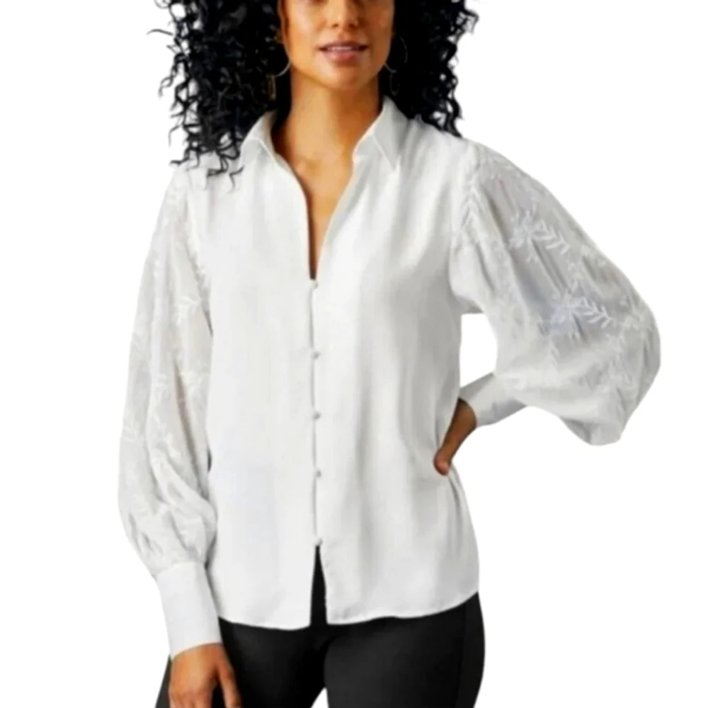 NWT Soft Surroundings white balloon sleeve Lorenzo blouse, size S - Picture 2 of 9